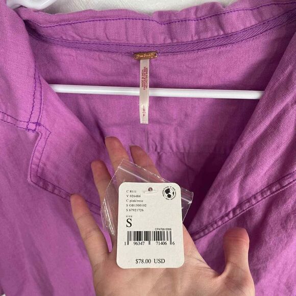 NWT Free People Honey Dew Crop Top Button Down Linen Blend Purple Size S ($78) - Picture 10 of 10